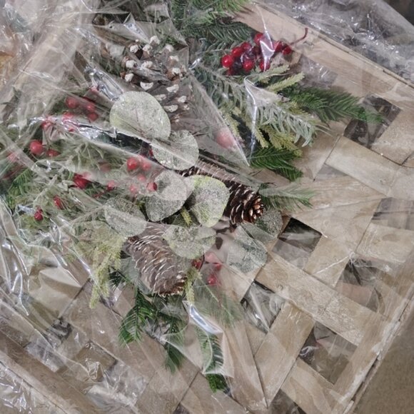Tobacco Farmhouse Woven Basket Hanging Wall Decor | Pinecone & Berry Greenery - Picture 2 of 3